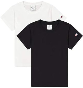 Champion Legacy American Classics G - C-Logo S-S 2-Pack Crewneck T-Shirt, Bianco/Nero, 11-12 Anni Bambina FW23