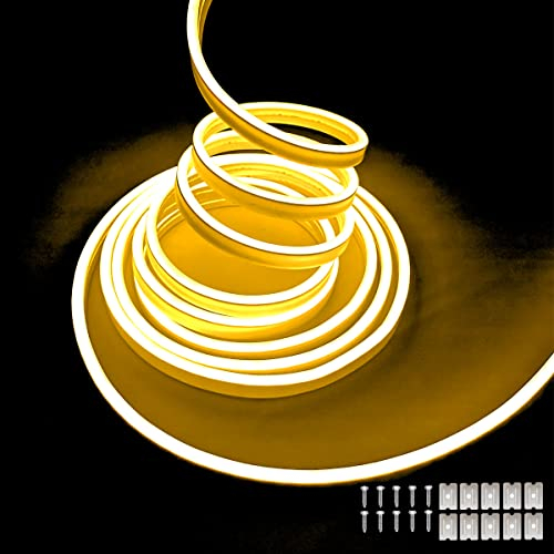 Balabaxer Gelb Neon-LED-Streifenlichter, 16,4 Fuß/5 m 16,4 Fuß/5 m 12 V DC 600 SMD2835 LEDs Wasserdichtes Lichtschlauch für Indoor Outdoor Home Decoration (ohne Antrieb)