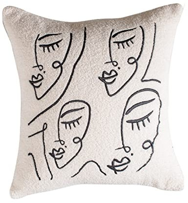 HEPPPP Bestickter Kissenbezug 45 x 45 Nordic White Abstract Art Kissenbezug Dekorativer Kissenbezug for Sofa Kissenhüllen (Color : C-Lambswool)