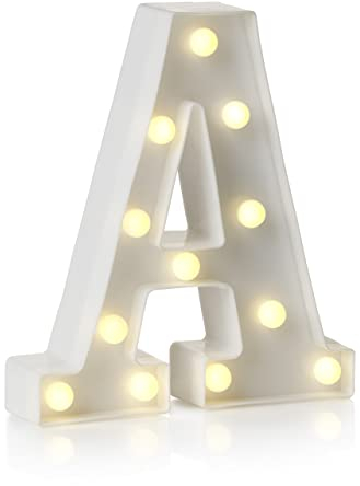 Auraglow LED Alphabet Letter & Number Light Sign Decorations, Lamp for Home Birthday Party Event, Night Lights, Battery Powered Letters And Numbers With Four Hour Timer (A)