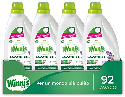 Winni's - Detersivo Lavatrice Ipoallergenico, 92 Lavaggi, Adatto alle Pelli più Sensibili, Fragranza Lavanda, con Materie Prime di Origine Vegetale, 1150 ml x 4 Confezioni