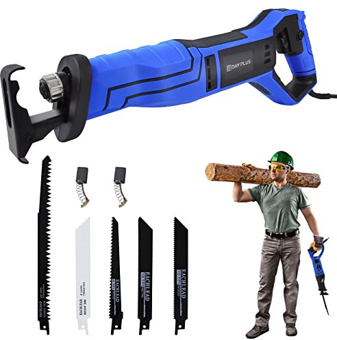 ZanGe Reciprocating Saw, Corded Saw 0-2800RPM Variable Speed Electric Saw, 5 Saw Blades, Compact Professional Reciprocating Saw, Ideal for Cutting Wood and Metal, Blue