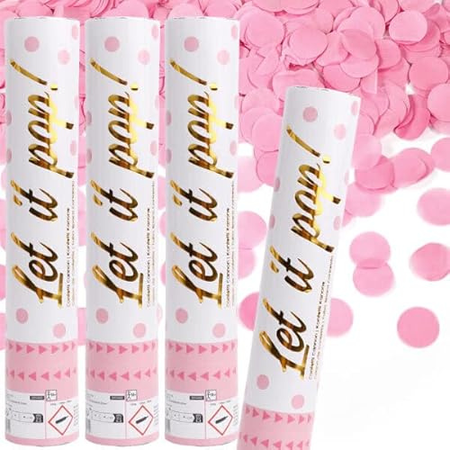 Carpeta 4 x Konfetti-Kanonen für einen Konfetti-Regen | 2-3m Effekthöhe, 28cm Party Popper mit Folien- und Papierkonfetti | Konfettikanone Hochzeit Geburtstag, Edition: Konfettikanone Rosa
