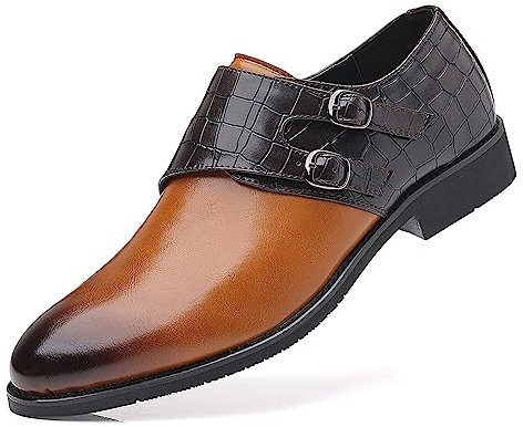 AMNOUR Männer Brock Schuhe Mönch Schuhe Leder Freizeitschuhe Schnürhalb Oxford Schuhe Mode Party Derby Büro Schuhe,Braun,43 EU
