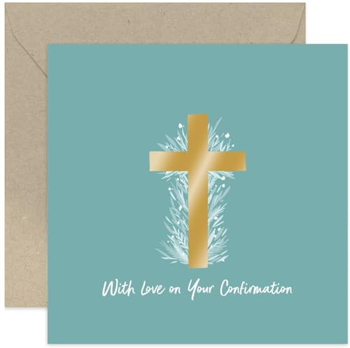 Old English Co. Floral Confirmation Card for Girl or Boy - Green Religious Greeting Card for Confirmation Celebration - Religious Card for Family and Friends | Blank Inside with Envelope