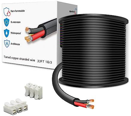 LEADTOPS 33FT 18 Gauge 18/3 3 Conductor Electrical Wire 3 Core 3x0.8mm² Cable for LED Light, Automotive, Boat Equitment