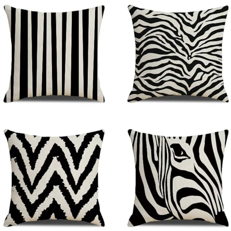Wasserdichte Kissenbezugen 4er Set 50x50cm Dekorative Outdoor Kissen Wasserfest Atmungsaktiv Zebra Platz Weich Kissenbezüge für Sofa wohnzimmer Garten Outdoor Dekorative Kissen Schwarz Weiß W-4272