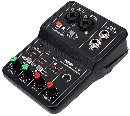 Btuty Interface audio Carte son d'enregistrement professionnelle Carte son interface audio USB 16 bits/48 kHz 2 entrées et 2 sorties avec alimentation fantôme