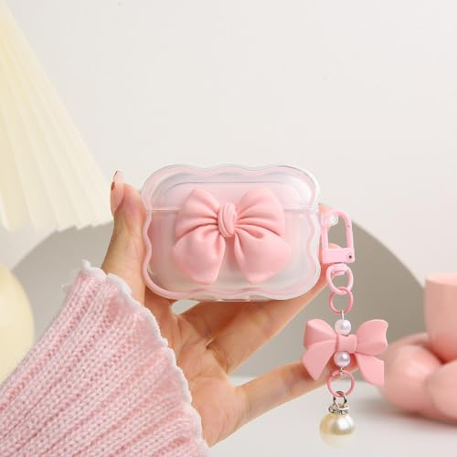 QLD COVER Kompatibel mit Apple AirPods Pro Generation 2019 Hülle, niedliches 3D Fliege Design Stoßfest Weich Klar TPU Kawaii Airpods Pro Protector mit Schlüsselanhänger für Frauen Mädchen Schleife