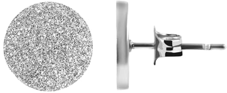 Akzent Damen-Ohrstecker Paar rund Edelstahl sandgestrahlt Plättchen ⌀10 mm Set Ohrringe silberfarbig Geschenk für Frauen