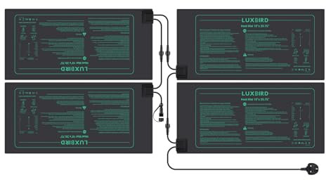 Luxbird 4 Pack Daisy Chain Seedling Heat Mats for Indoor Plants, 10 x 20.75 Waterproof Plant Heating Pad, 21W for Seed Starting, Germination, Hydroponics, Brewing, Breeding, Greenhouses