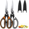 JANGIIKitchen Scissors Sharp Heavy Duty Kitchen Scissors Stainless Steel Multipurpose Utility Scissor Kitchen Shears for Chicken Meat Scissors UK Dishwasher Safe (2X Orange/Black+White/Black)