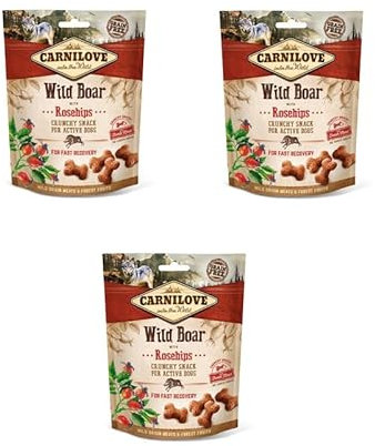 Carnilove Crunchy Snack Wild Boar with Rosehips | 3er Pack | 3 x 200 g | Snack mit Wildschwein und Hagebutte für Hunde | Insbesondere für aktive Hunde | Ohne Zuckerzusatz