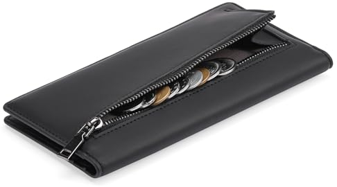 GAEKEAO Ultra Slim Leather Ladies Purse RFID Blocking Card Holder Purse Bifold Long Wallets for Women with Zipper Coin Pocket