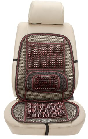 Blueshyhall Auto Sitzbezug Massage, Sitzauflage Auto Holzperlen mit Lendenstütze, Coole Atmungsaktive Autositzbezüge Sommer Sitzauflage Auto Vordersitze (Burgunderrot)