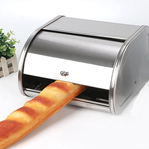 Blanketswarm Modern Stainless Steel Bread Box, Roll-Up Lid, Large Capacity, Metal Bread Bin, For Bread Cake Doughnut Food Tableware (Frosted), Approx. 300x270x178mm / 11.81x10.63x7.01in
