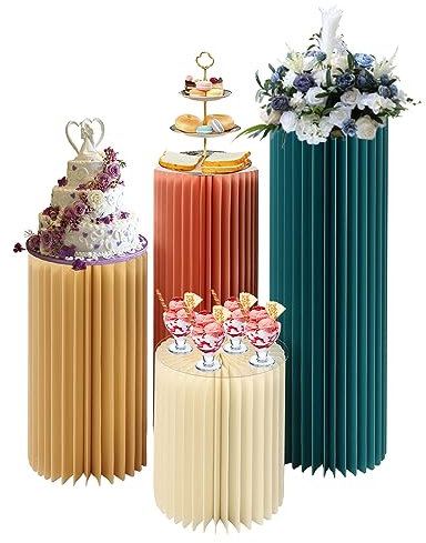C-Juzarl 4PCS Hochzeit Karton Blumensäule Vasen, Faltbarer Blumenständer Dekosäule Blumenständer für Hochzeit Verlobung Geburtstag Tischdekoration-40/60/80/100cm, LH240314DE001