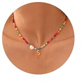 TINGN Bunte Perlenkette: Bunt, Geschenk für Frauen, Halskette Zum Geburtstag, Personalisierte Kette, Surferkette, Mit S Buchstaben