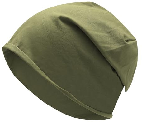 ZLYC Gorro de algodón fino y holgado para hombre, diseño de calavera, suave y elástico, Color sólido verde militar, Taille unique