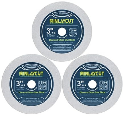 Diamant-Glasschneidescheibe - 3 Stück 3 Zoll/75mm Sägeblätter zum Schneiden von Glas Jade Kristall Weinflasche für Mini-Winkelschleifer mit 3/8'' Arbor