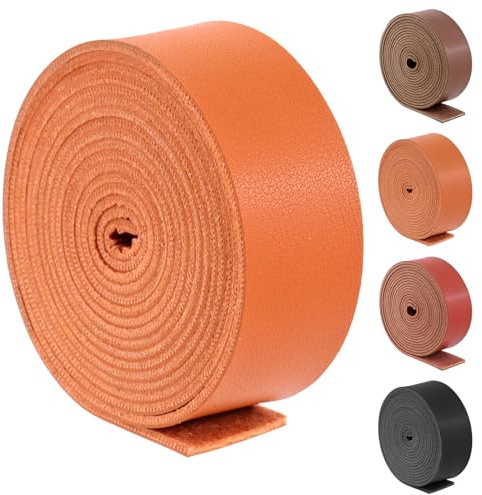 Swpeet Brown 1 Inch Wide 80 Inches Leather Strap, Single Sided Full Grain Leather Strips Cord String, Long Flat Leather Belt Strips Ideal for DIY Craft Projects, Clothing, Jewelry, Wrapping