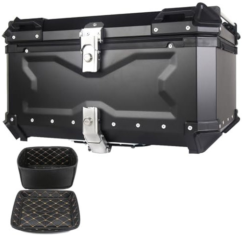 Motorcycle Tail Box 45L 55L 65L 80L 100L Aluminum Top Case Scooter Motorbike Top Cases with Security Lock Motorcycle Storage Trunk Luggage Helmet Top Box (Color : Black, Size : 100L)