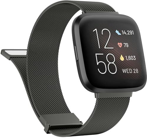 Oumida für Fitbit Versa 2 Armband/Fitbit Versa Armband für Herren Damen, Edelstahl Magnetisches Metall Ersatzbänder für Fitbit Versa Lite/Versa SE Armband (Schwarz)