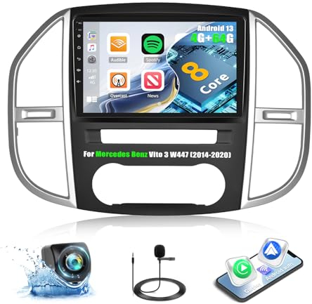 8Core 4G+64G CAMECHO Autoradio für Mercedes Benz Vito 3 W447 (2014-2020) mit Navi Carplay Android Auto,Android 13 丨mit 10 Zoll Bildschirm,Bluetooth RDS/FM WiFi Mirror Link DSP+Rückfahrkamera