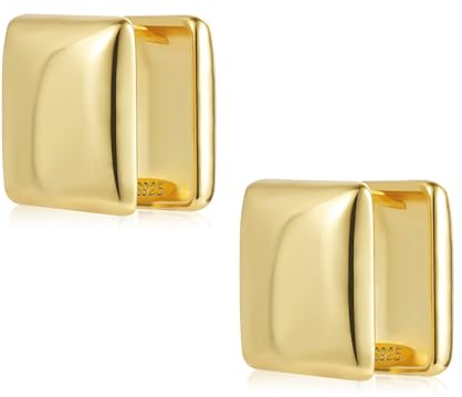 Creolen Eckig Gold Ohrringe Damen, 14K Vergoldet Knorpel Huggie Ohrringe Geometrie Quadratische Gold 925 Creolen Breit Klobig Eckigförmige Ohrringe Leicht Breit Dick Eckig Creolen Gold Kleine Damen