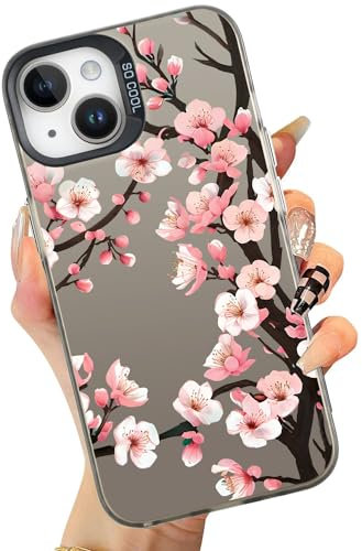 MAYCARI Aesthetic Laser Floral Case for iPhone 11 Pro with Cute Cherry Blossoms Pattern Design, Girly Slim Thin Soft Shockproof Protective Cover for Women Girls