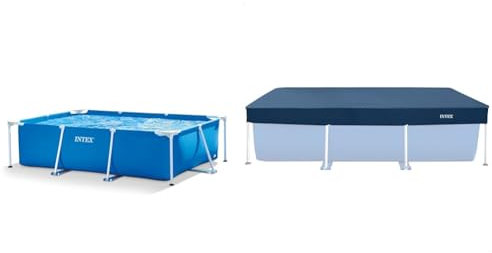 Intex 28270NP Small Frame - Piscina Desmontable, 220 x 150 x 60 cm, 1.662 litros, Color Azul & 55252 - Cobertor Solar para Piscina Desmontable Rectangular 260x160cm, con cordón de Agarre