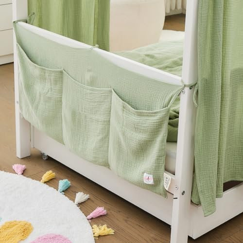 ALAVYA HOME® Betttasche aus Musselin 90x38 cm - Praktischer Organizer für Baby- und Kinderbett - Wechselkleidung & Windeln Hält alles ordentlich und griffbereit (Khaki)