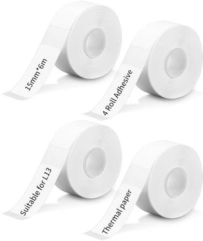 Etiketten Selbstklebend 4pcs,Angepasstes Etikettendruckpapier, Wasserdicht Etikettenband Papier 6mX15mm,Thermo-Etikettenband,Intervallbeschriftung,wasserfeste Etiketten geeignet für Haus,Büro,Schule