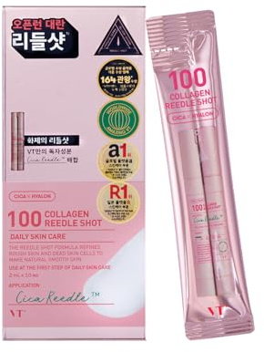 VT COSMETICS Collagen Reedle Shot 100 Stick (10EA) - Kollagen Gesichtsserum mit natürlichen Mikronadeln und Centella Asiatica | Feuchtigkeitsspendend, Straffend, Beruhigend | Einzeldosis-Stick 2 ml ×