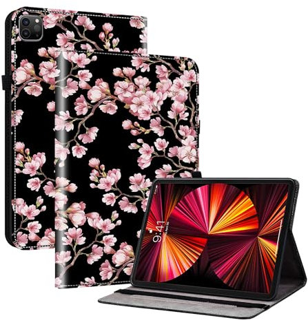Rosbtib Coque pour iPad Air 11 Pouce M2 2024/ iPad Pro 11 Pouce, Premium PU Cuir TPU Couverture Arrière Housse de Protection avec Fonction Stand - Sakura