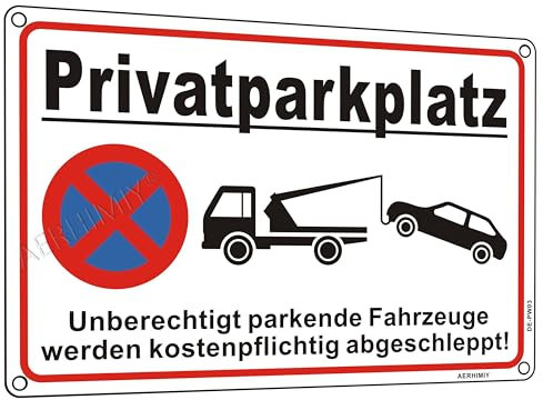 L Schild Privatparkplatz Aluminium Reflektierend 20×30 cm Privatparkplatz Schilder Metall Parken Verboten Schild Kostenpflichtig Abschleppen, UV-beständig, Wasserfest, Rostfrei, mit Bohrlöcher, Weiß