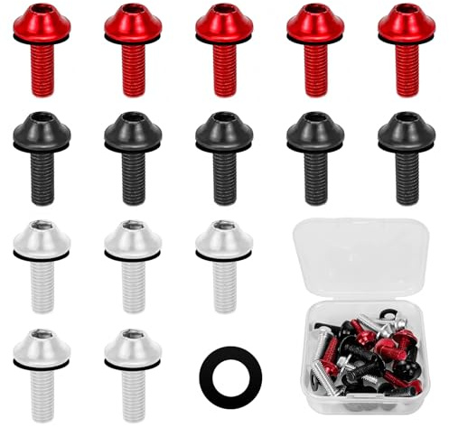 15 STK Motorrad Verkleidung Schrauben, M5 x 16mm Windschild Befestigung Schrauben, Aluminium Windschutzscheibe Bolzen für Motorrad, Roller Windschutzscheibe (Silber, Schwarz, Rot)