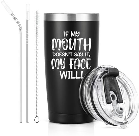 Livole If My Mouth Doesn’t Say It My Face Will, Mens Gifts for Christmas, Funny Gifts for Men, Colleagues, Him, Brother, Birthday Presents for Him, Friend, Co-Worker, 20oz Stainless Steel Travel Mug