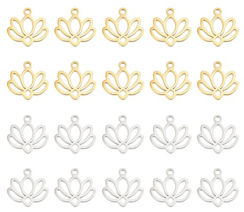 DELORIGIN 20 Stück Lotusblüten Anhänger 2 Farben Lotus Charms Edelstahl Flache Buddhistische Symbol Ornamente Für Die DIY Herstellung von Ohrringen Halsketten Armbändern Und Schmuck