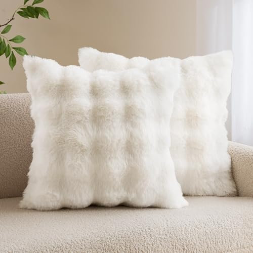 MIULEE Kissenbezug Weiß 40x40 cm 2er Set Künstlich Pelz Kissenbezüge Kuschelkissen Welle Kissenhülle Dekokissen Dekorative Weiche Zierkissen Sofakissen für Wohnzimmer Schlafzimmer Balkon