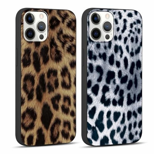 RUMDEY 2 Pack Cute Cheetah Print for iPhone 12 Pro Max 6.7 Phone Case, Luxury Leopard Pattern Design Cases Soft Silicone Slim TPU Shockproof Protective Bumper Cover for Women Girls-Black & Brown