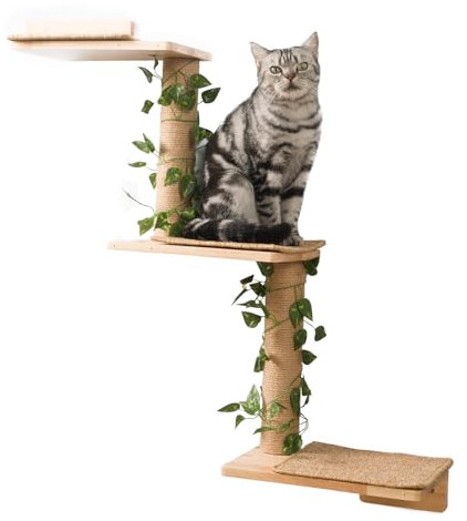 Meowoou Katzen Wandregale, Kratzbaum, Wandmontierte Sitzgelegenheit, 3-in-1 Katzenstufen, Wand Dschungelplattform, Zubehör für Katzen, Klettern, Spielen, Kratzen, Nickerchen