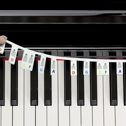 LANAFAY Silicone Piano Keyboard Stickers, Removable Keyboard Notes Overlay Full Size for 88/76/61/54/49/37 Keys, Colorful Piano Stickers, Reusable Notes Label, Piano Accessories for Beginners Kids