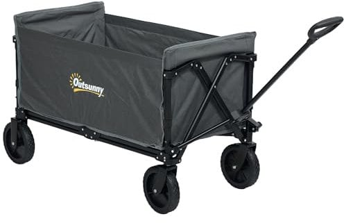Outsunny 120L Festival Trolley on Wheels, Folding & Compact Camping Trolley Cart with Adjustable Handle for Garden, Beach, Fishing, Grey