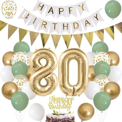 Luftballon 80. Geburtstag Salbeigrüne Folienballon Luftballon Zahlen 80. Geburtstagsdeko Männer Frau 80 Jahr Riesen Folienballon Zahl 80 Ballon 80 Deko zum Geburtstag Dekoration Grün Weiß Gold