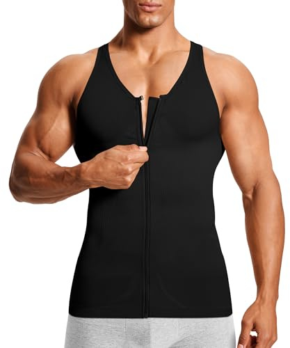 MOLUTAN Kompressionsshirt für Herren, Shapewear, Tank-Top, Unterhemd, figurformend, Bauchkontrolle, Weste, Gynäkomastie mit Reißverschluss