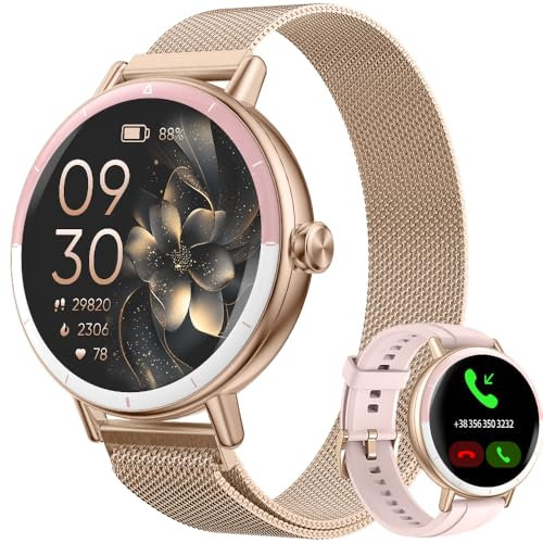 CATGIFF Montre Connectée Femme avec Appel, 1.27 HD Smartwatch IP68 avec Fonction Féminine/120+ Modes Sport/Fréquence/Cardiaque/SpO2/Calories/Podomètre/Sommeil, Montre de Fitness Android iOS, Rosa