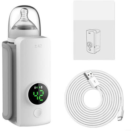 Snowchecking Calentador de biberones portátil, calentador de botellas inalámbrico portátil para viajes, calentador de biberones eléctrico portátil 6000 mAh, control de temperatura del calentador de