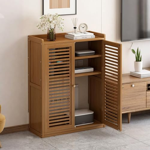 FORRTY WLAN-Router Aufbewahrungsschrank Mit Türen, Stehende Routerbox for Modem, Kabelmanagement & Steckdosen-Organizer, Elektronik Schrank for Wohnzimmer, Schlafzimmer Oder Flur(Braun,M 59X82CM(23.2