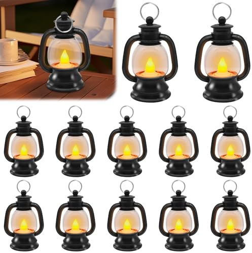 12 Stück Mini Laterne LED: Laterne Schwarz Halloween Deko, Laterne Kinde St Martin, Mini Weihnachtsdeko Laterne für Ramadan, Garten, Weihnachten, Hochzeit, Balkon, Outdoor, Tischdeko